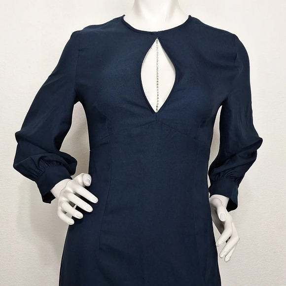 Zara "NEW" Dark Blue Romantic Goth Front Slit Witchy Cocktail Midi Dress Size S - Picture 2 of 9